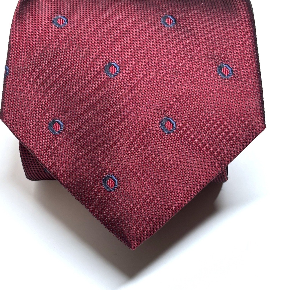 Brooks Basics Necktie Mens OS Burgundy Red Silk Geometric Dot USA Made Preppy